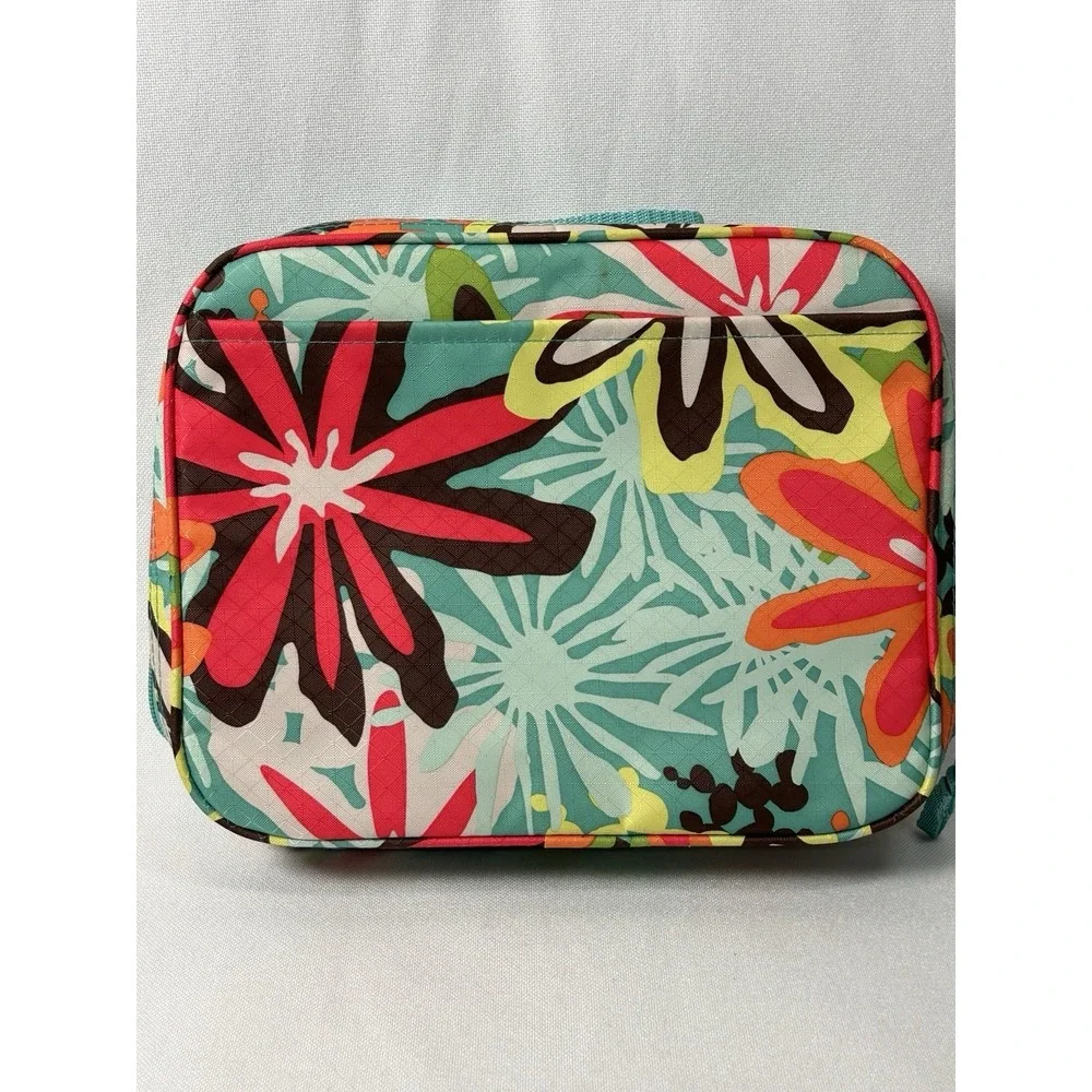 Thirty One Daisy Craze Lunch Tote Tropical Floral Teal Thermal EUC
